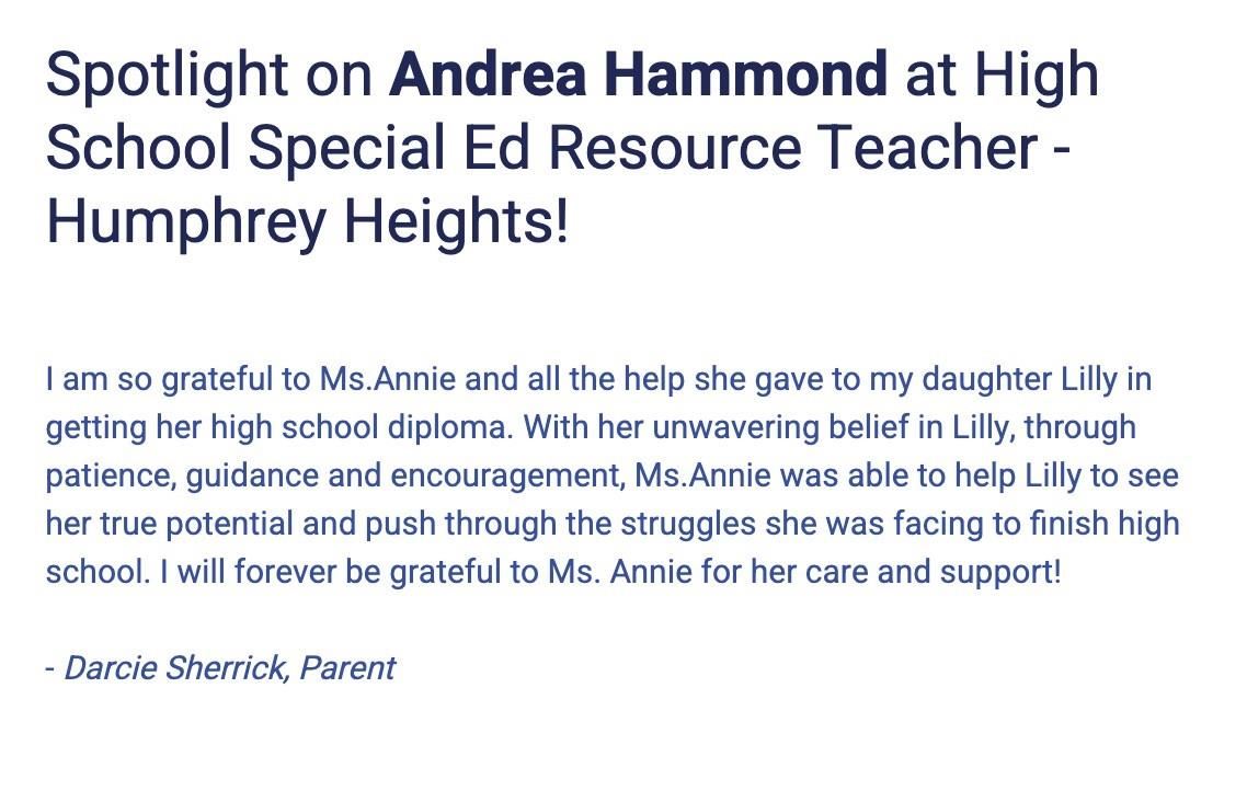 Positive comment from parent
